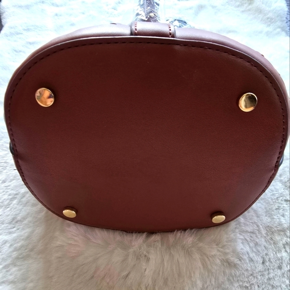 INC International Concepts Womens Brown Vegan Leather Weave Bucket Purse Handbag - Picture 9 of 10